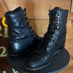 Vintage Justin Kiltie Leather Black Mid Calf Western Equestrian Lace Riding Boot